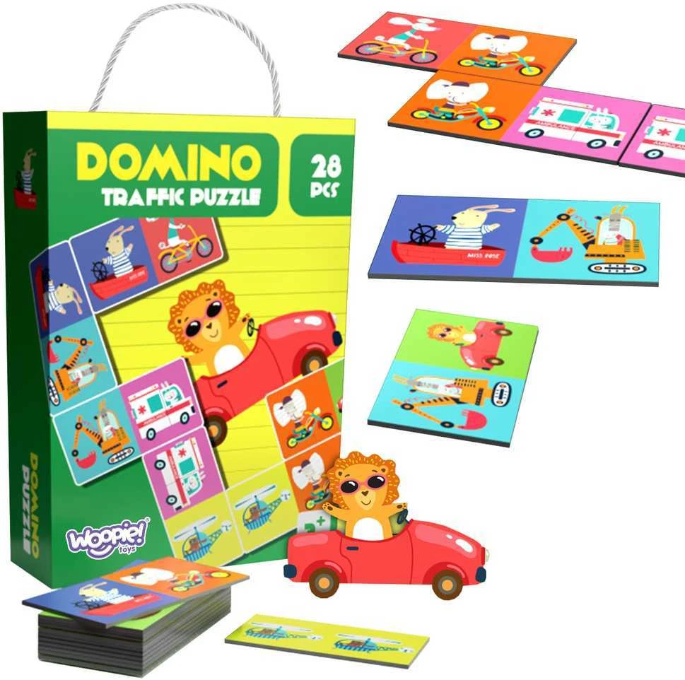 Woopie edukacinis žaidimas Gyvūnų transportas domino ir Montessori kortelių dėlionė