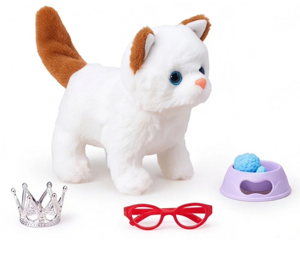 WOOPIE Interactive Baltas and Brown Kitten with Crown and Accessories