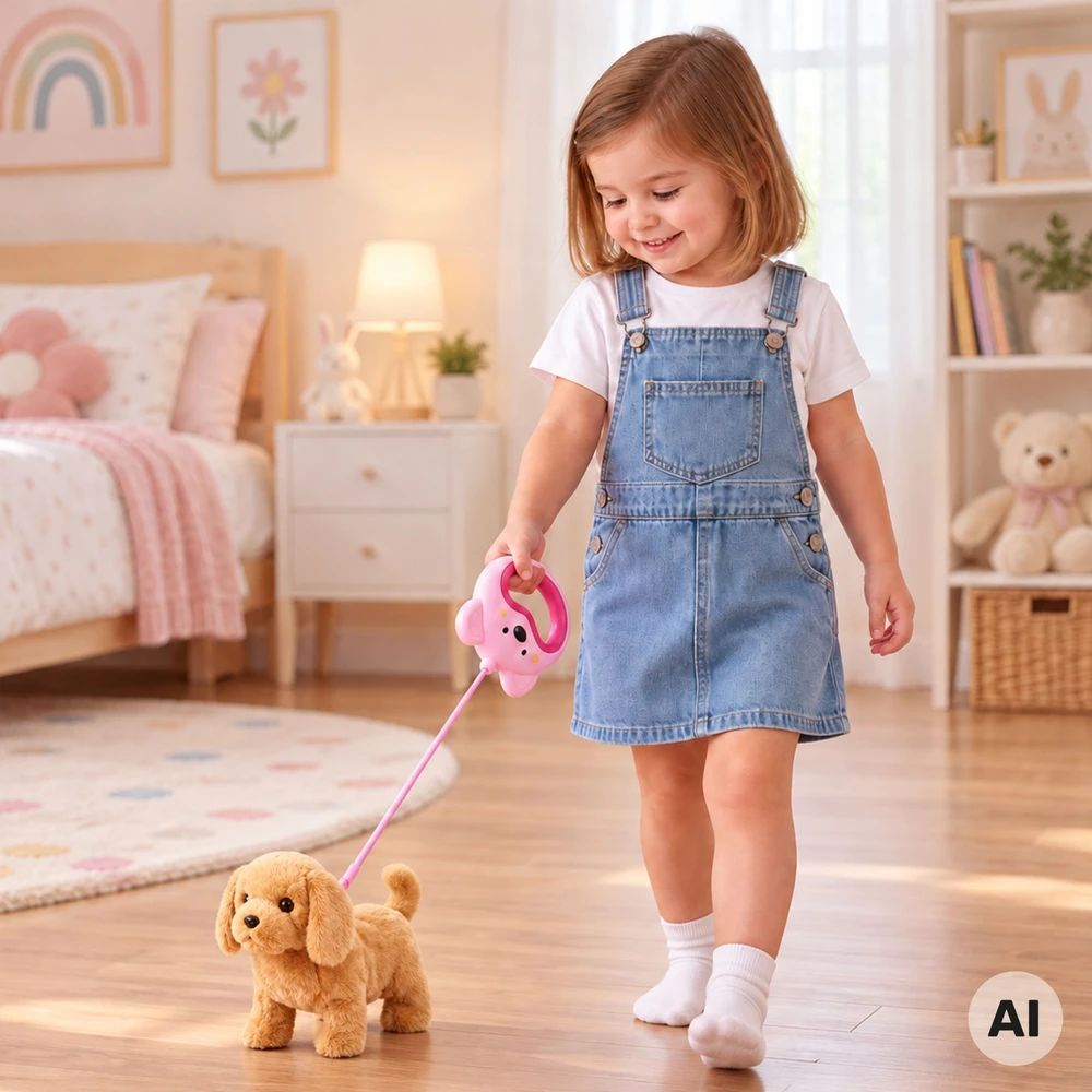 WOOPIE Interactive Brown Dog on a Leash with Accessories