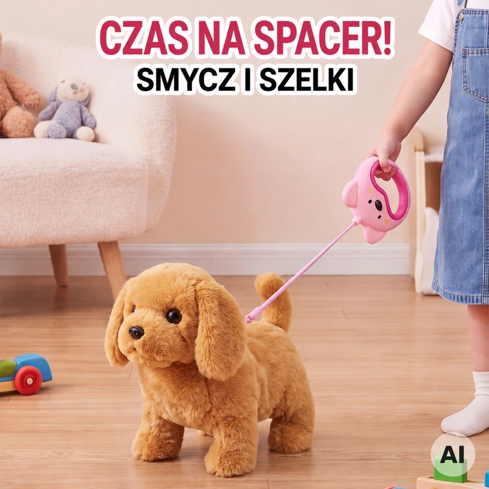 WOOPIE Interactive Brown Dog on a Leash with Accessories