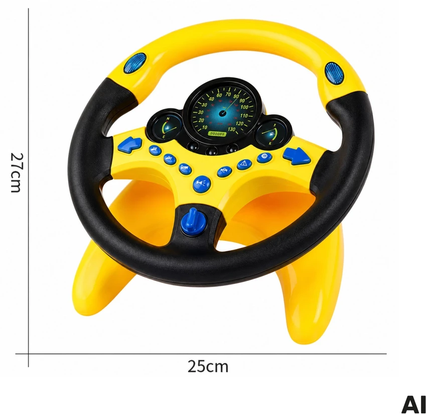 WOOPIE Interactive Car Steering Wheel with Lights Geltona