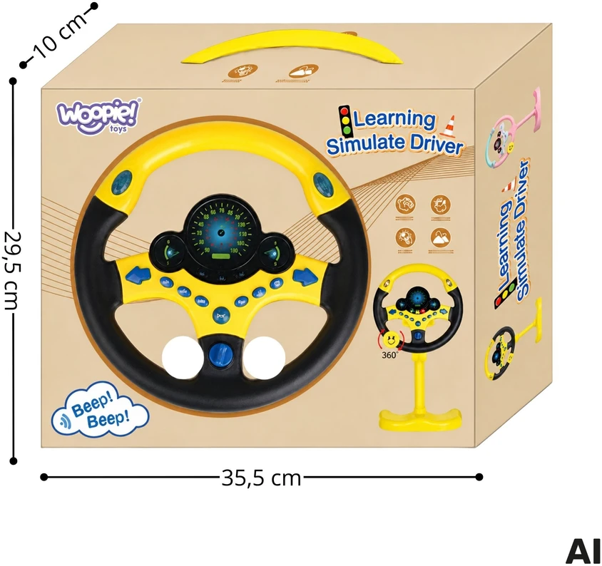 WOOPIE Interactive Car Steering Wheel with Lights Geltona