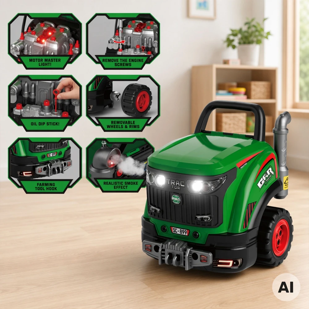 WOOPIE Interactive Mechanical Workshop Tractor with Numerous Accessories 60 pcs.