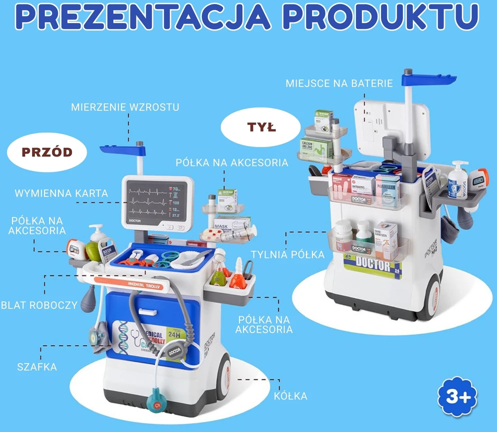 WOOPIE interaktyvus mažojo gydytojo vežimėlis medicininis rinkinys Rentgenas 115 cm