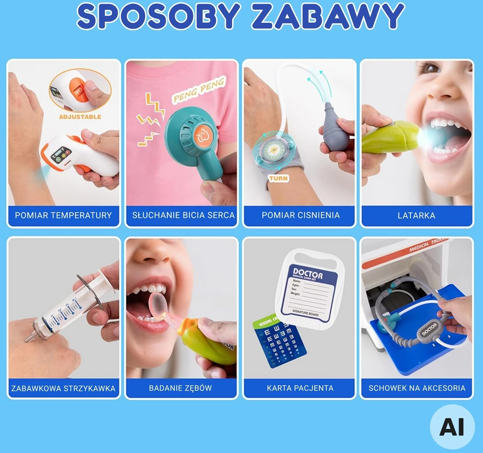 WOOPIE interaktyvus mažojo gydytojo vežimėlis medicininis rinkinys Rentgenas 115 cm