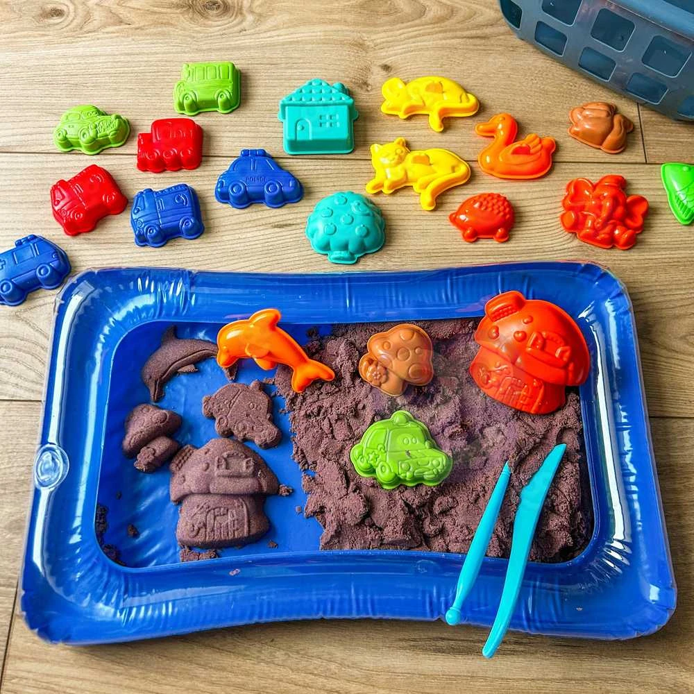 Woopie Kinetinis Smėlis 0,8kg Rinkinys su Formelėmis + Smėlio Dėžė