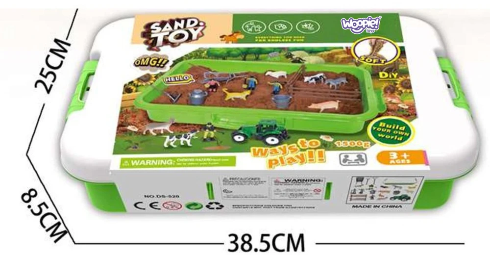 WOOPIE kinetinis smėlis rinkinys Ūkis lagamine Traktorius Gyvūnai 1500 g