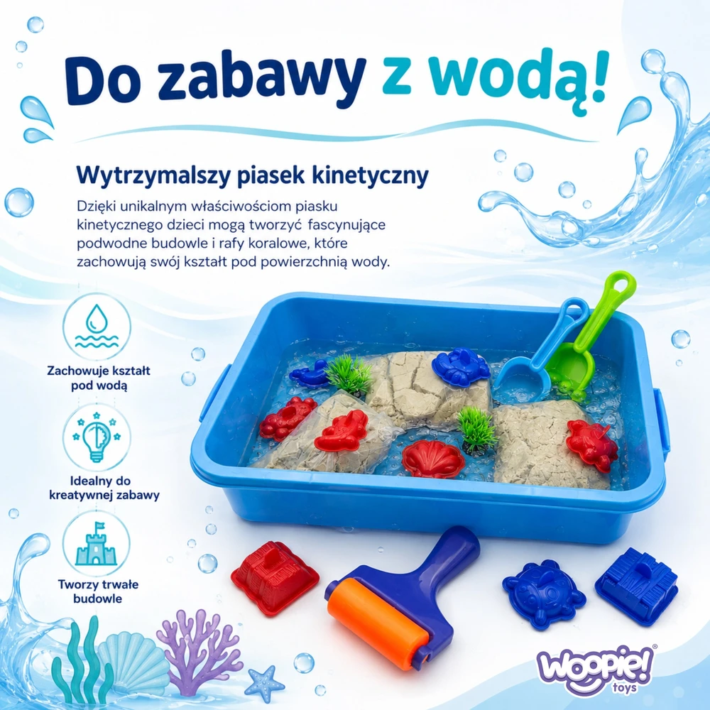 WOOPIE kinetinio smėlio magija vandeniui 18 d. rinkinys su dėklu