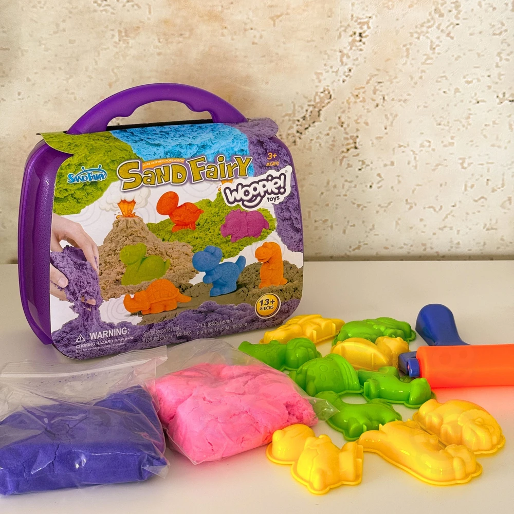 Woopie SMĖLIO FĖJA Kinetinio smėlio rinkinys Dinozaurai 13 vnt.