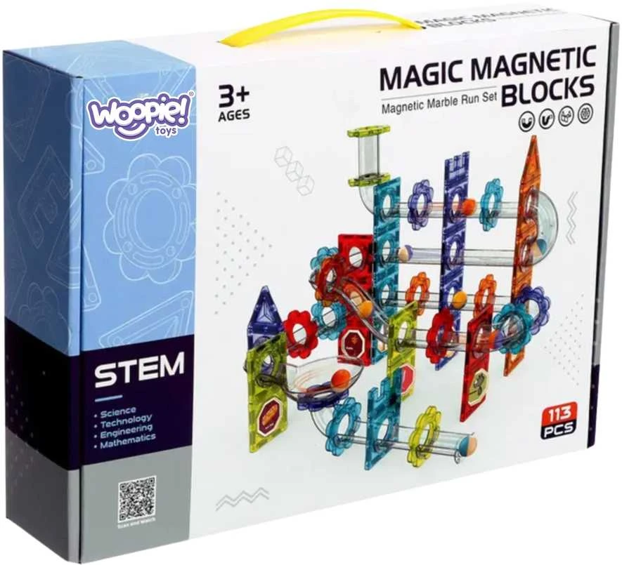 Magnetinis konstruktorius 3D rinkinys su kamuoliukų trasa Woopie 113vnt