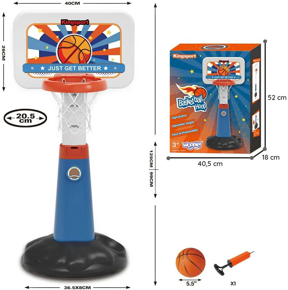 Krepšinio Rinkinys WOOPIE Reguliuojamas 99 - 125 cm + Kamuolys + Pompa