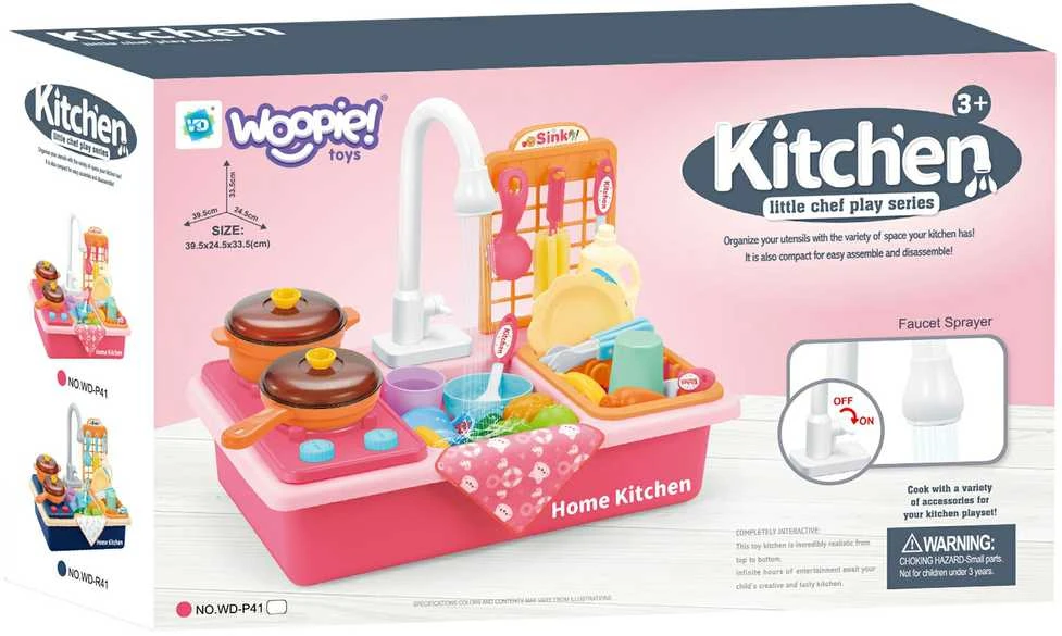 WOOPIE Žaislinis Virtuvės 2in1 Kriauklė Rausva