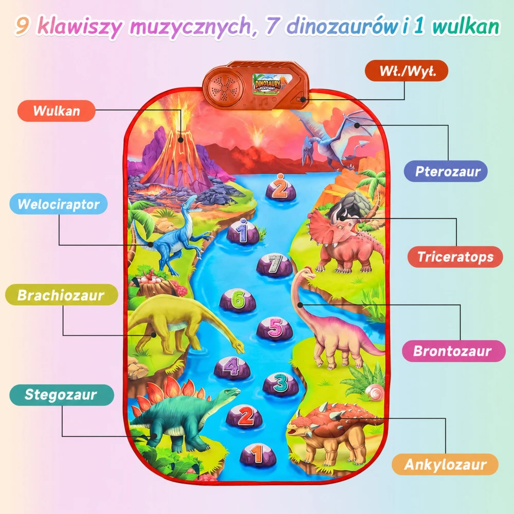 Didelis Muzikinis Lavinamasis Kilimėlis Pianinas XL su Dinozaurais WOOPIE