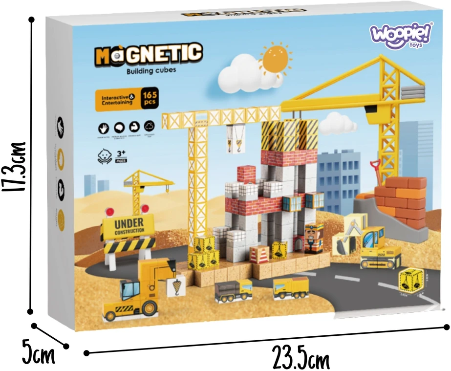 WOOPIE magnetinės kaladėlės Statybinis kranas ekskavatorius 3D 165 vnt.