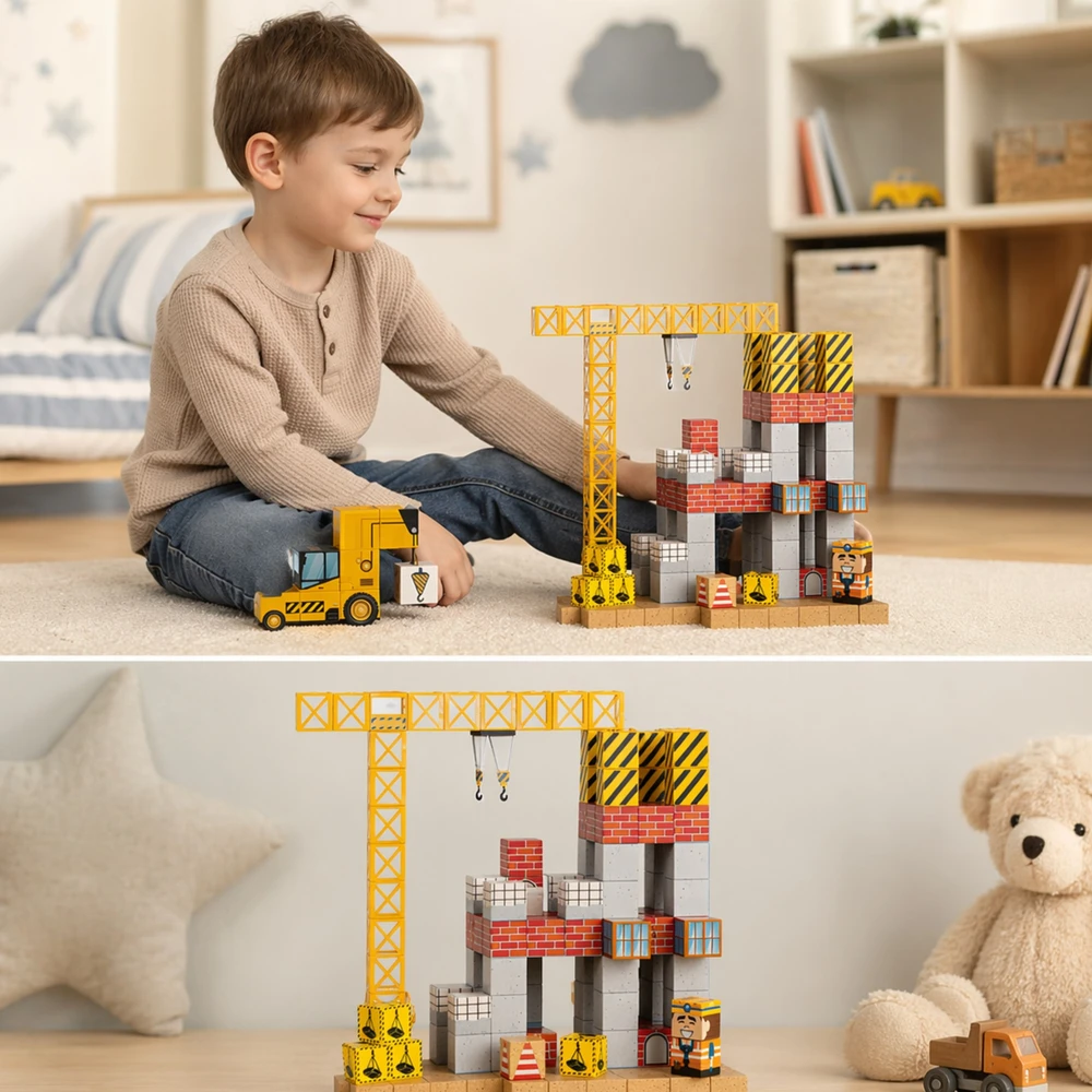 WOOPIE magnetinės kaladėlės Statybinis kranas ekskavatorius 3D 165 vnt.