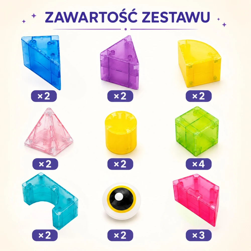 WOOPIE magnetinės kaladėlės 21 vnt. M formos 3D