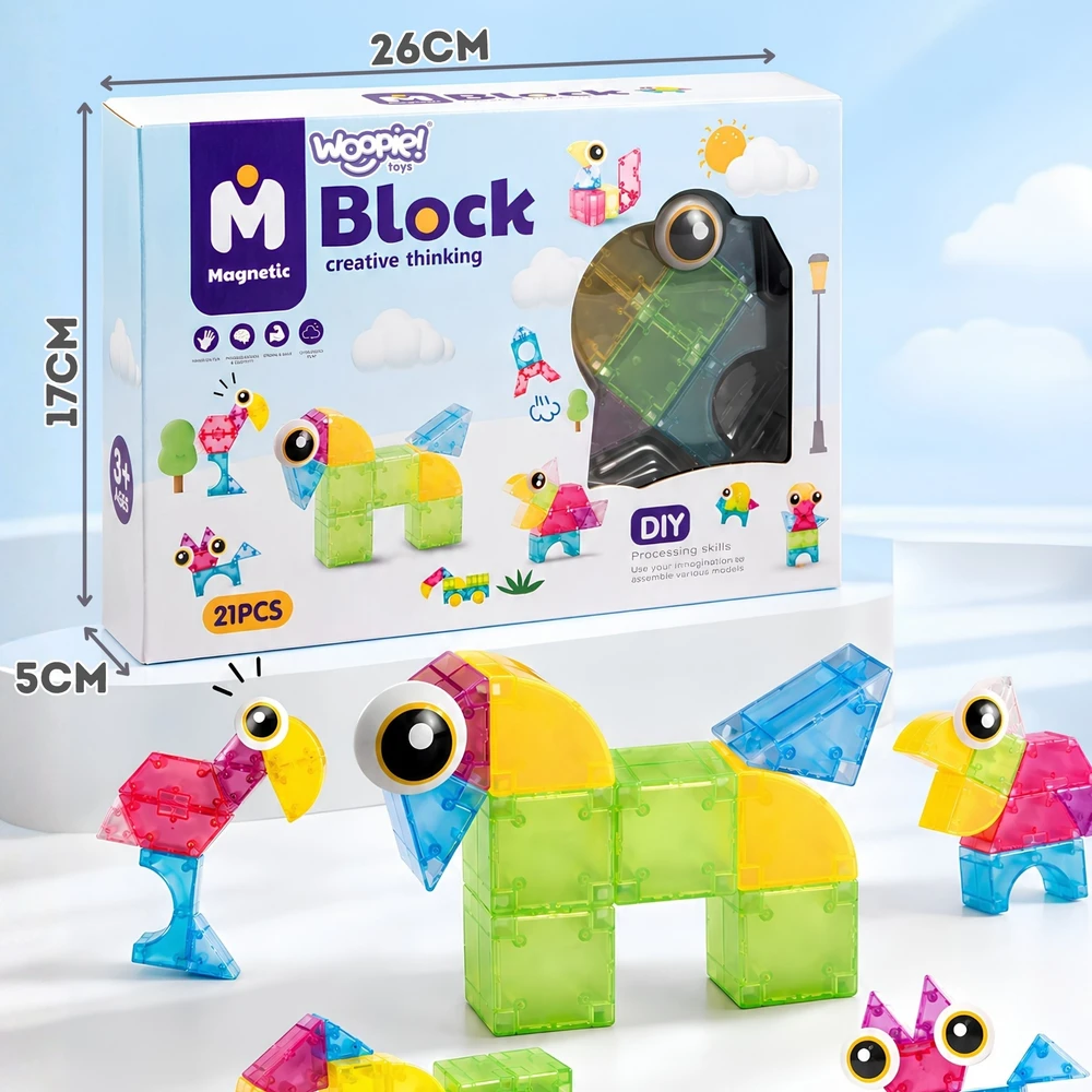 WOOPIE magnetinės kaladėlės 21 vnt. M formos 3D