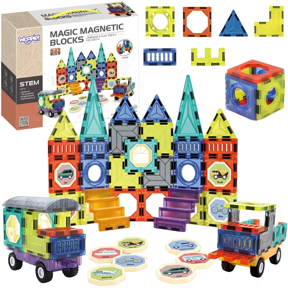 Magnetinis konstruktorius 3D pilis ir transporto priemonės WOOPIE 71vnt