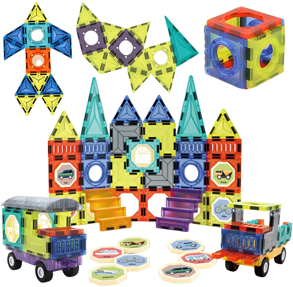 Magnetinis konstruktorius 3D pilis ir transporto priemonės WOOPIE 71vnt