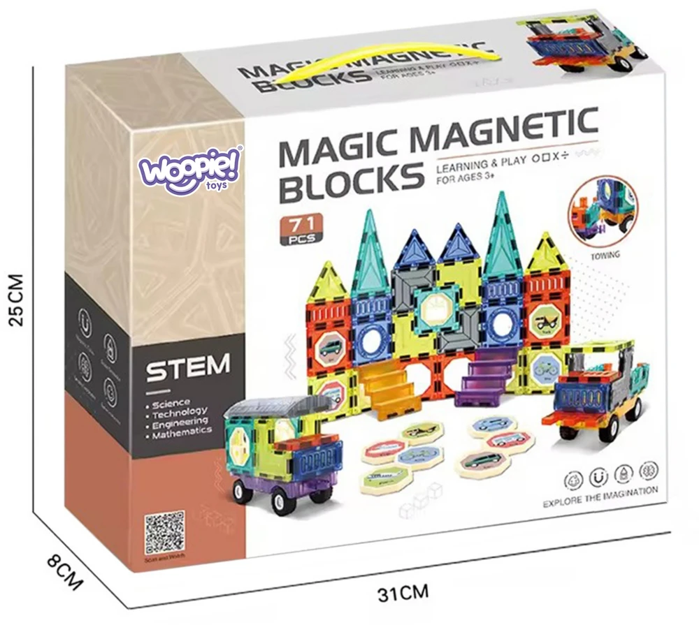 Magnetinis konstruktorius 3D pilis ir transporto priemonės WOOPIE 71vnt