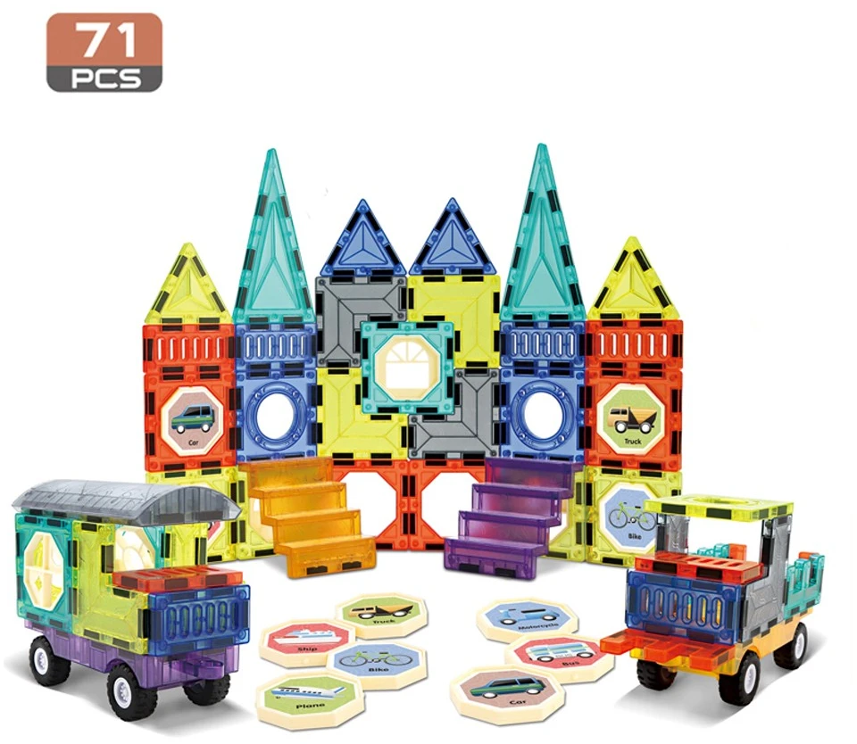 Magnetinis konstruktorius 3D pilis ir transporto priemonės WOOPIE 71vnt