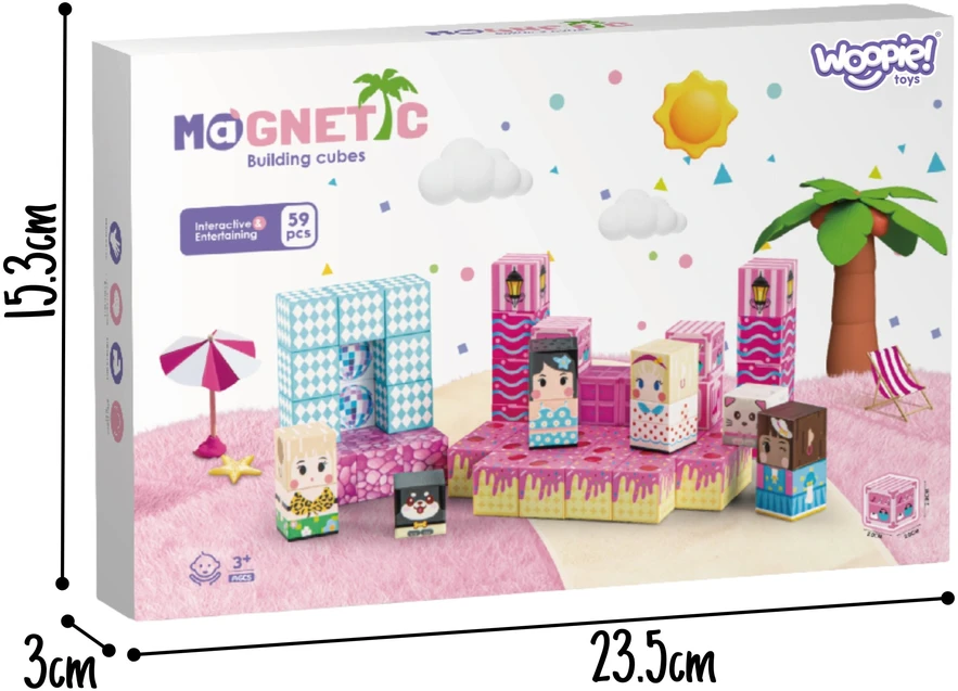 WOOPIE magnetiniai kaladėlės kubeliai magnetai 59 vnt. 3D