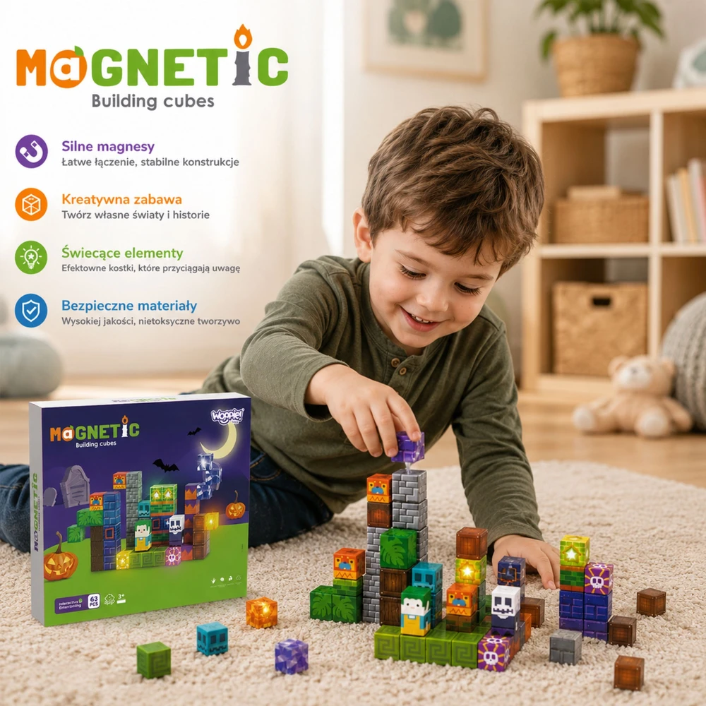 WOOPIE magnetinės kaladėlės šviečiančios Helovinui 63 vnt.