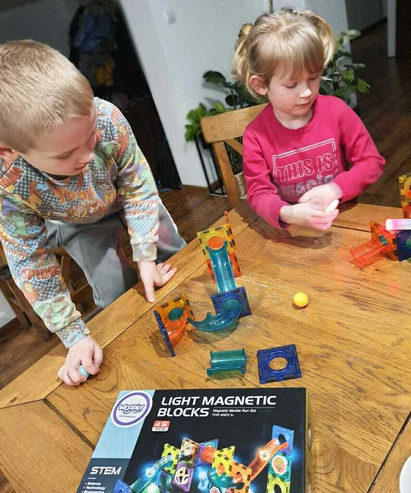 WOOPIE Magnetiniai Blokai Kulkų Trasa Su Šviesa 49 vnt.