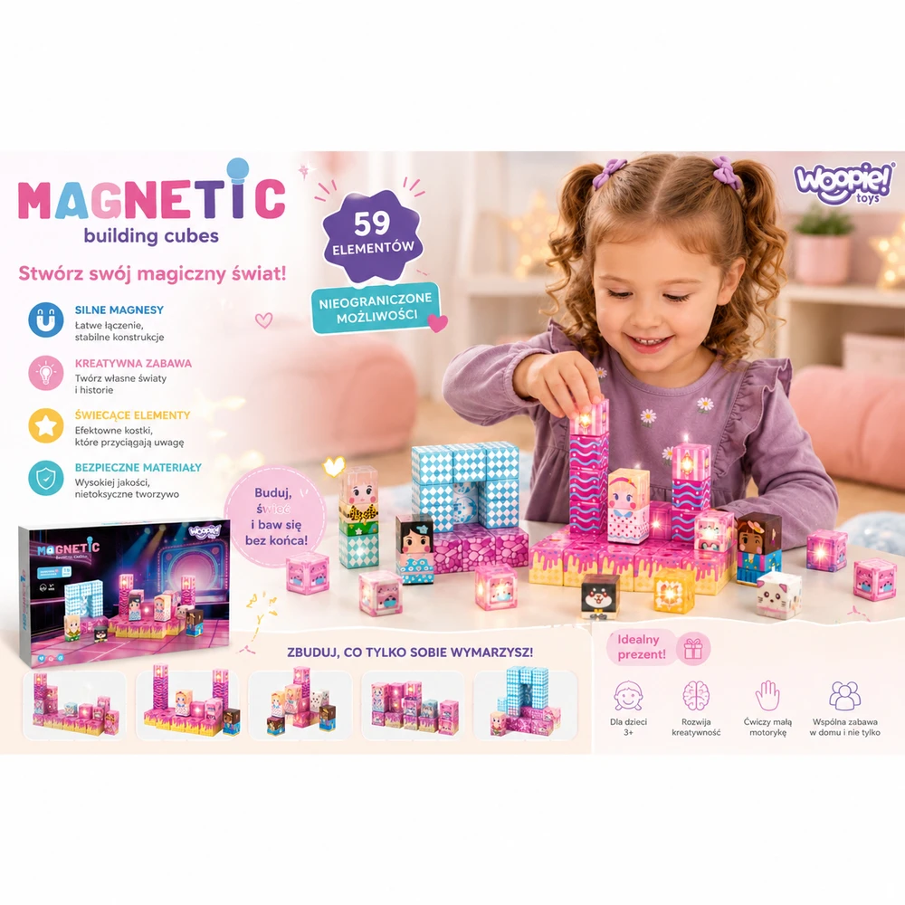 WOOPIE magnetinės kaladėlės Scena 59 vnt.