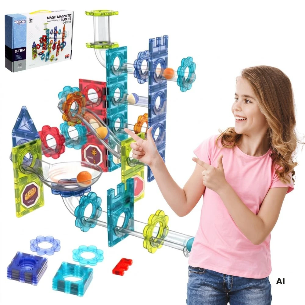 Magnetinis konstruktorius 3D rinkinys su kamuoliukų trasa Woopie 113vnt