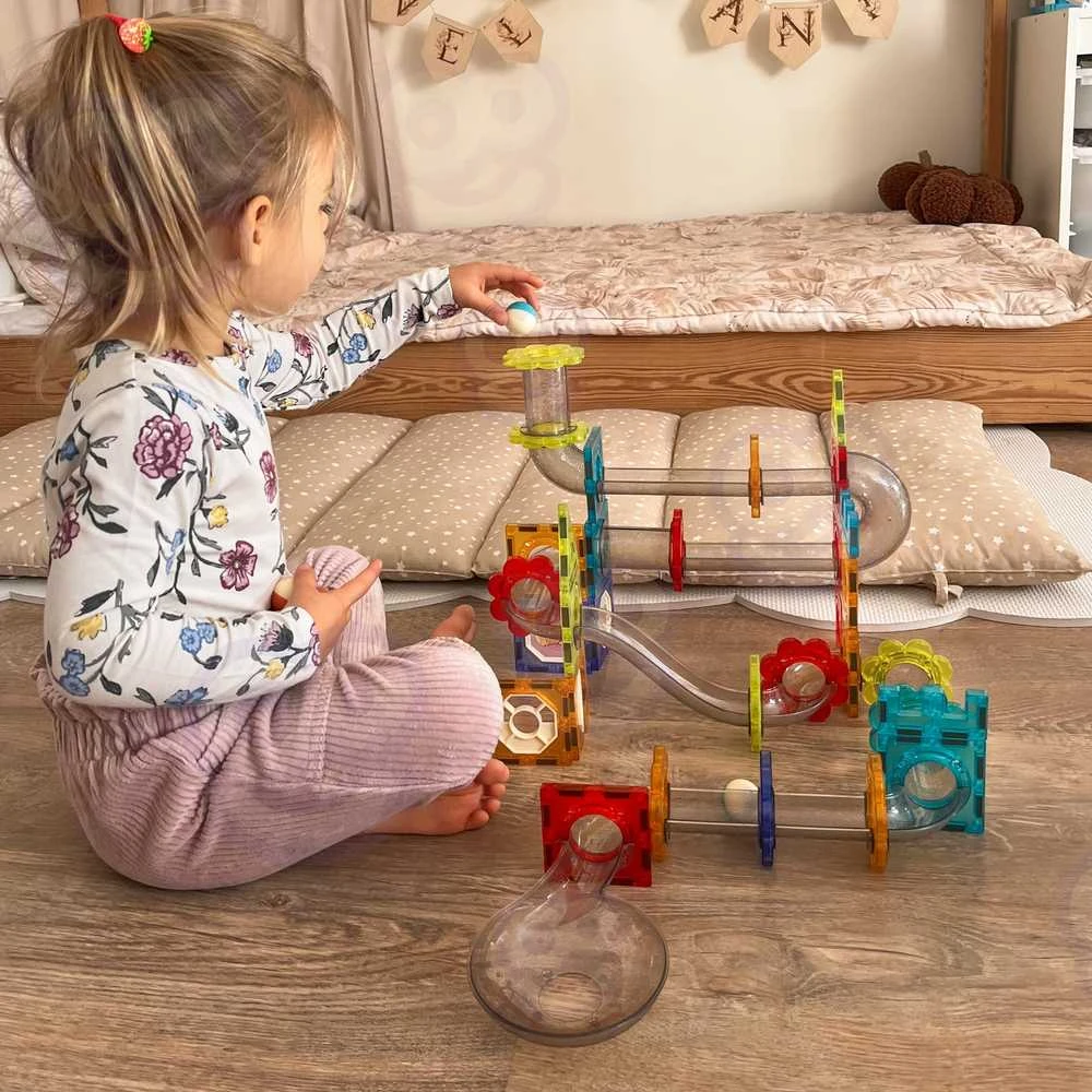 Magnetinis konstruktorius 3D rinkinys su kamuoliukų trasa Woopie 113vnt