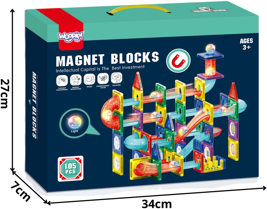 WOOPIE Magnetinės Konstruktoriaus Kaladėlės 3D su Kamuoliukų Toru