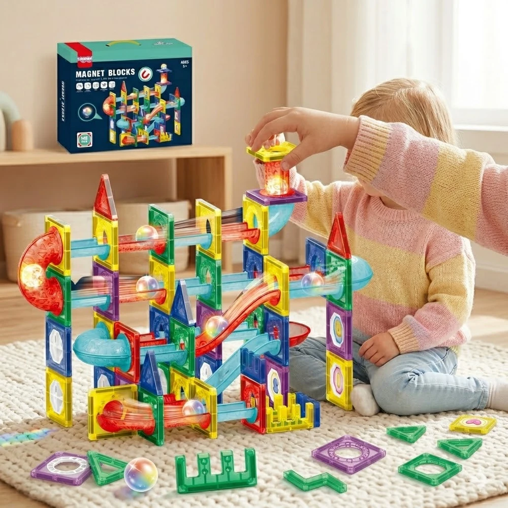 WOOPIE Magnetinės Konstruktoriaus Kaladėlės 3D su Kamuoliukų Toru