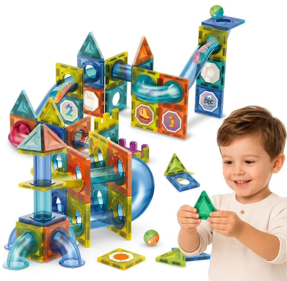 Magnetinis 3D konstruktorius su kamuoliukų trasa WOOPIE 42 vnt