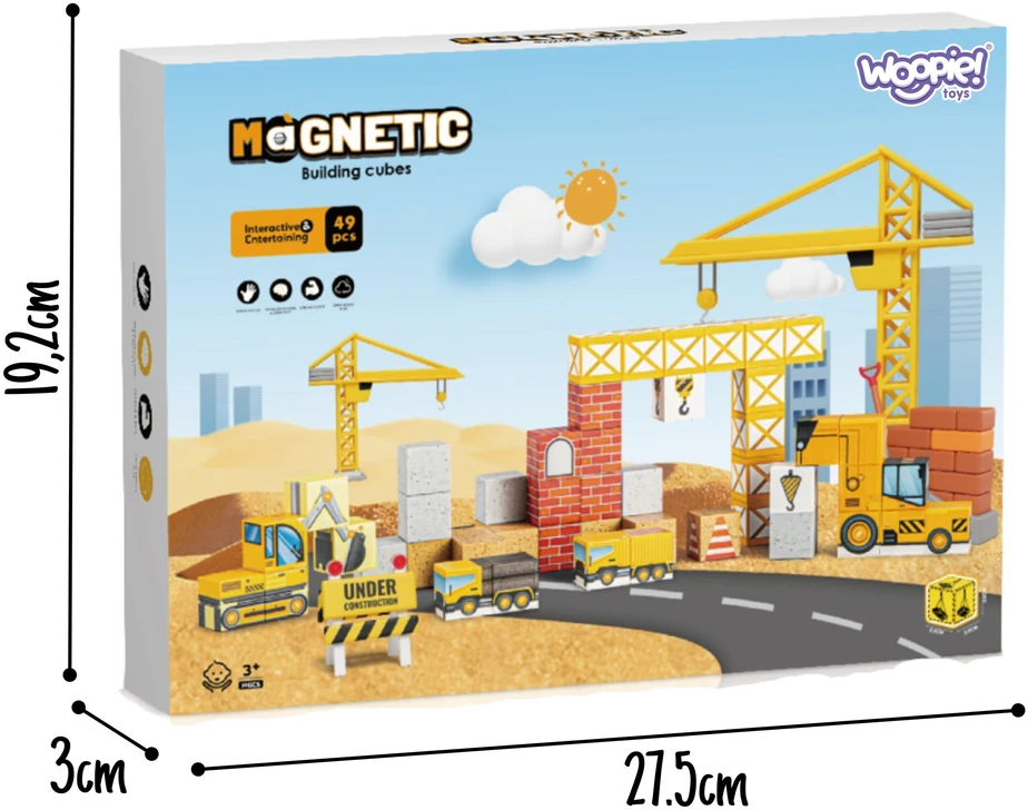 WOOPIE magnetiniai konstruktoriaus kubeliai, statybvietė, 49 vnt.