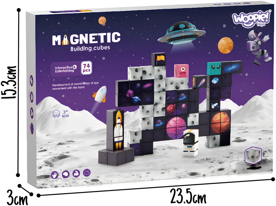 WOOPIE magnetiniai konstruktoriaus kubeliai „Cosmos“, 74 vnt.