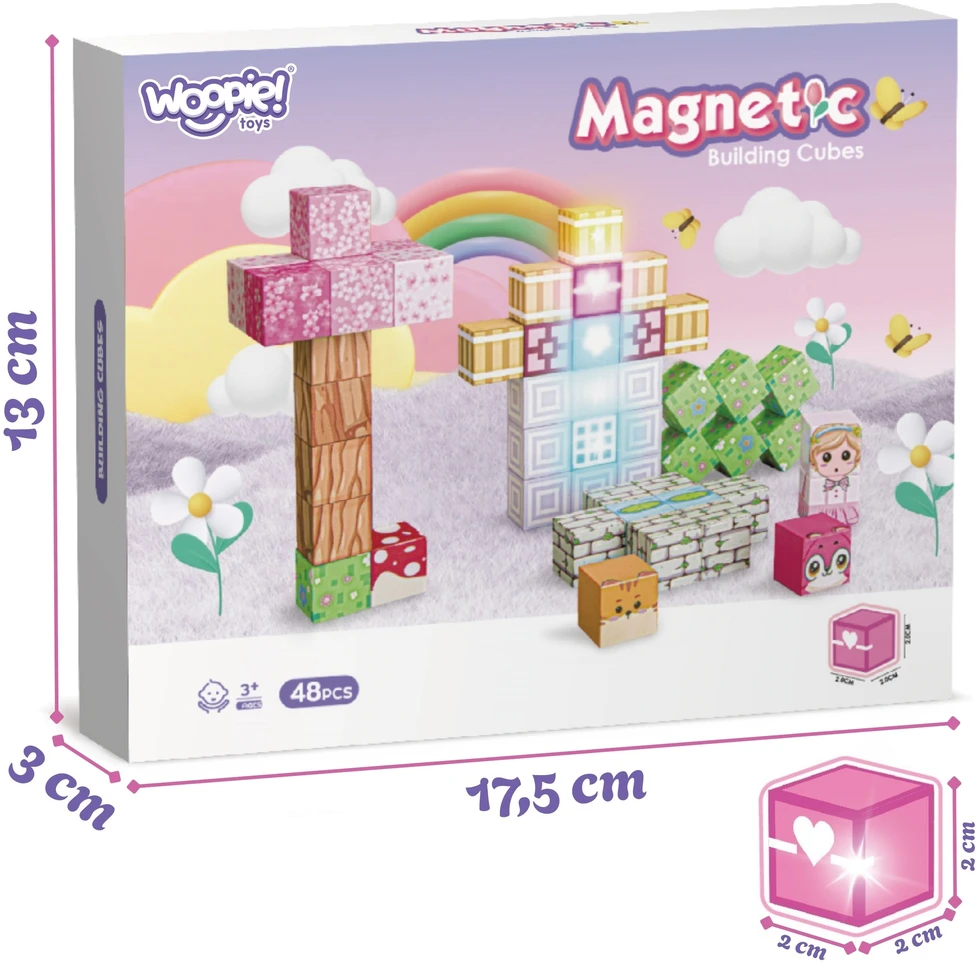 Woopie Magnetiniai kubeliai, 48 vnt. Montessori edukacinė 3D dėlionė