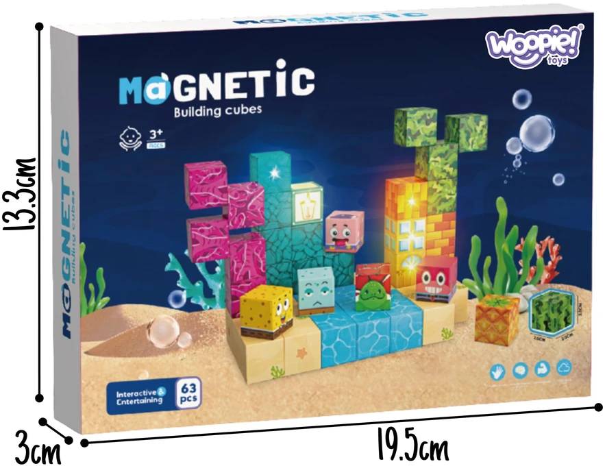 Woopie magnetiniai kubeliai 63 d. Vandenyno dėlionė 3D