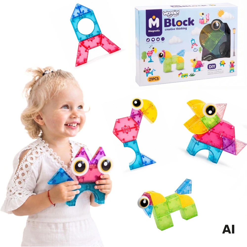 WOOPIE magnetinės kaladėlės 21 vnt. M formos 3D