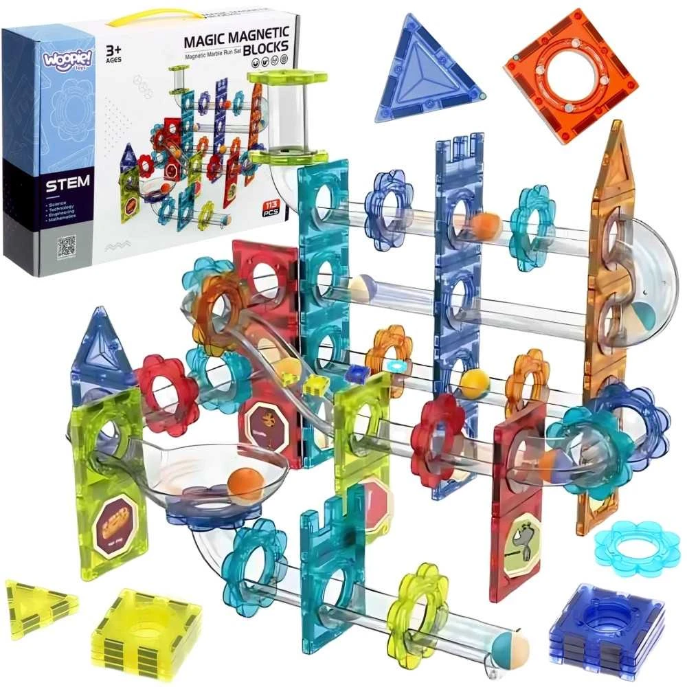 Magnetinis konstruktorius 3D rinkinys su kamuoliukų trasa Woopie 113vnt