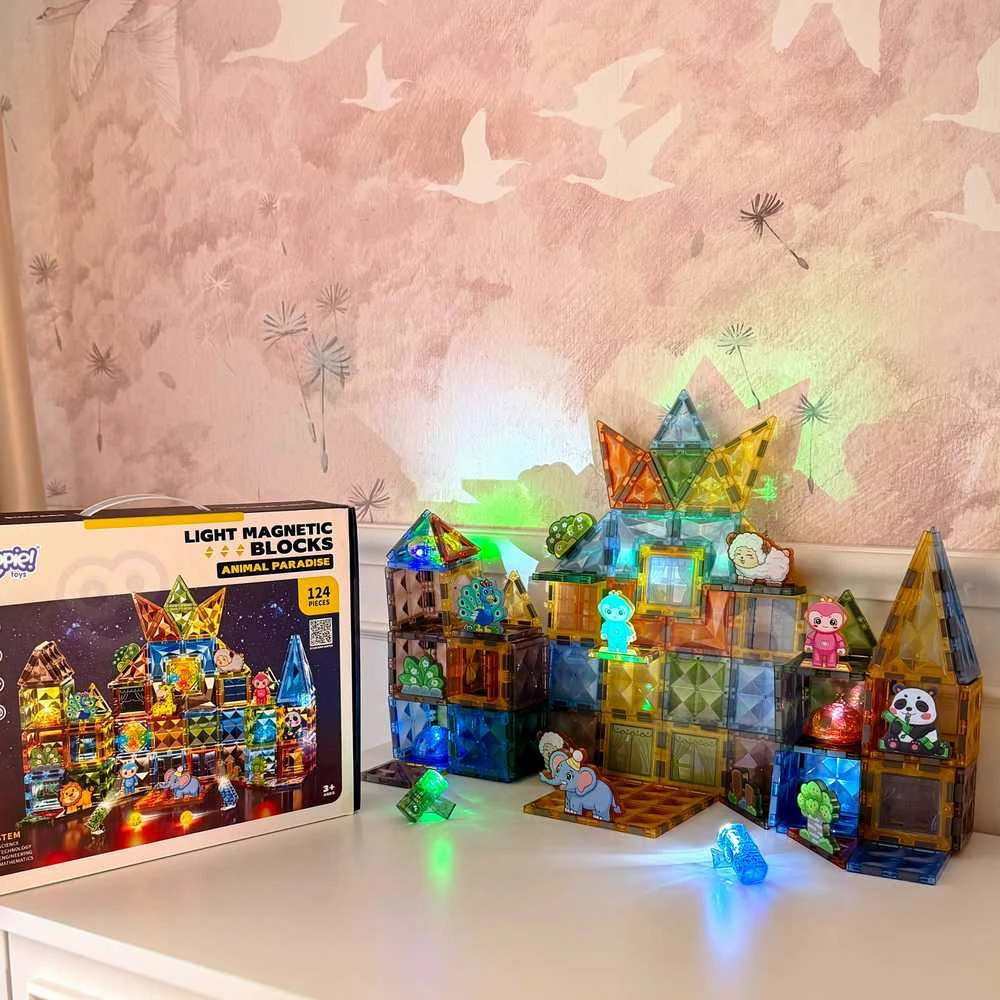 Magnetinis šviečiantis 3D konstruktorius Woopie Gyvūnų pasaulis 124 vnt
