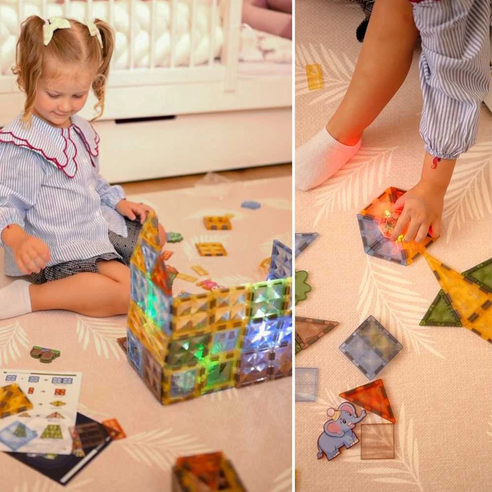 Magnetinis šviečiantis 3D konstruktorius Woopie Gyvūnų pasaulis 124 vnt