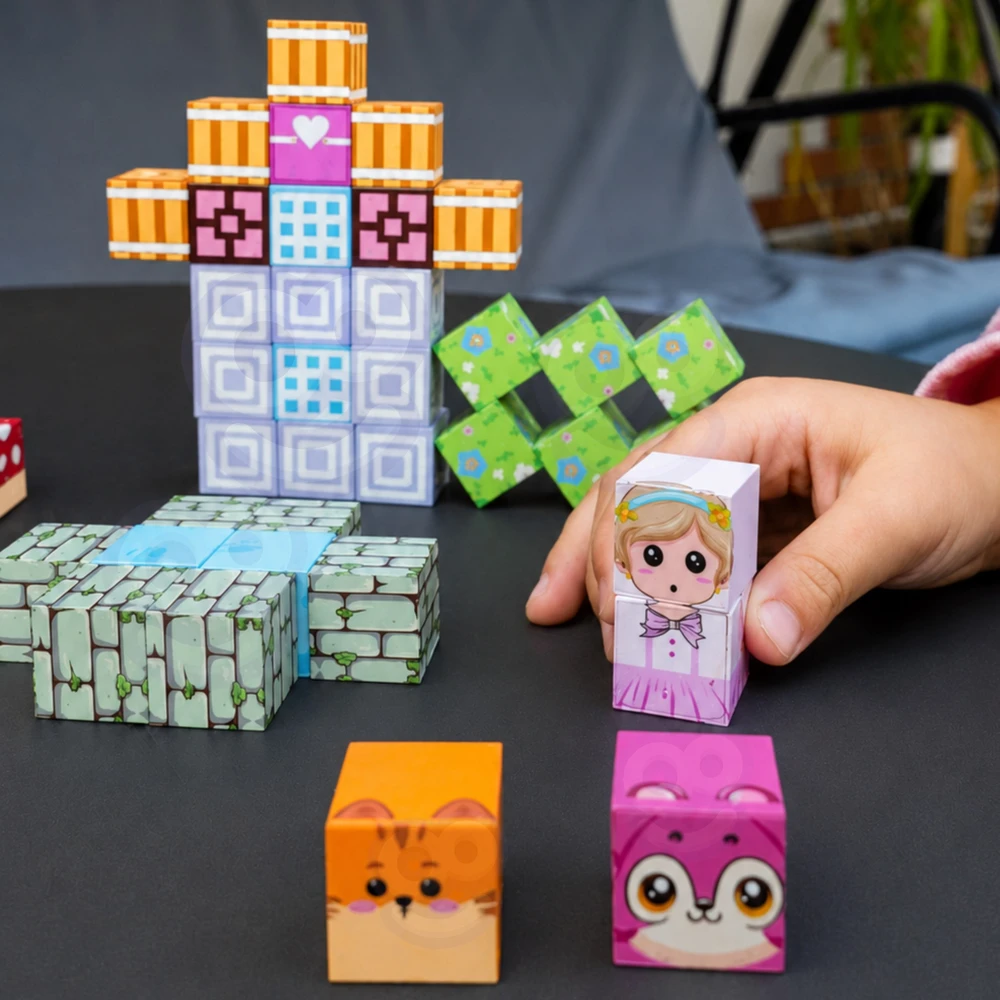 Woopie Magnetiniai kubeliai, 48 vnt. Montessori edukacinė 3D dėlionė