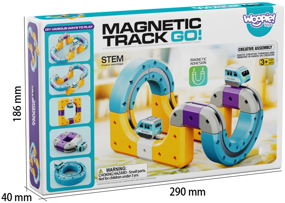 WOOPIE magnetinis bėgių konstruktoriaus rinkinys su traukos efektu, 39 vnt.