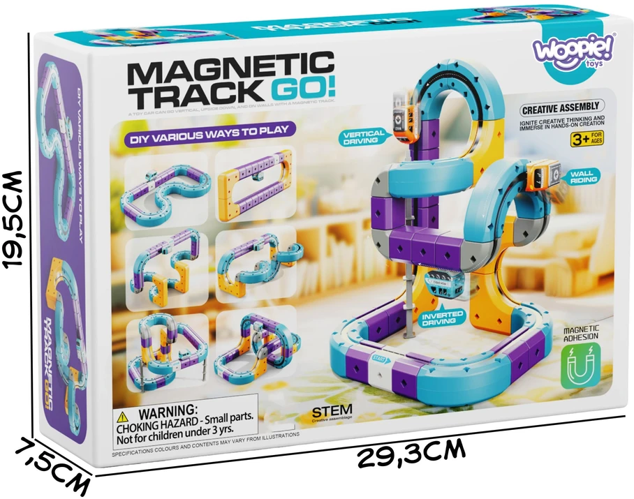 WOOPIE magnetinis traukinio bėgių konstravimo rinkinys su traukos efektu, 54 vnt.