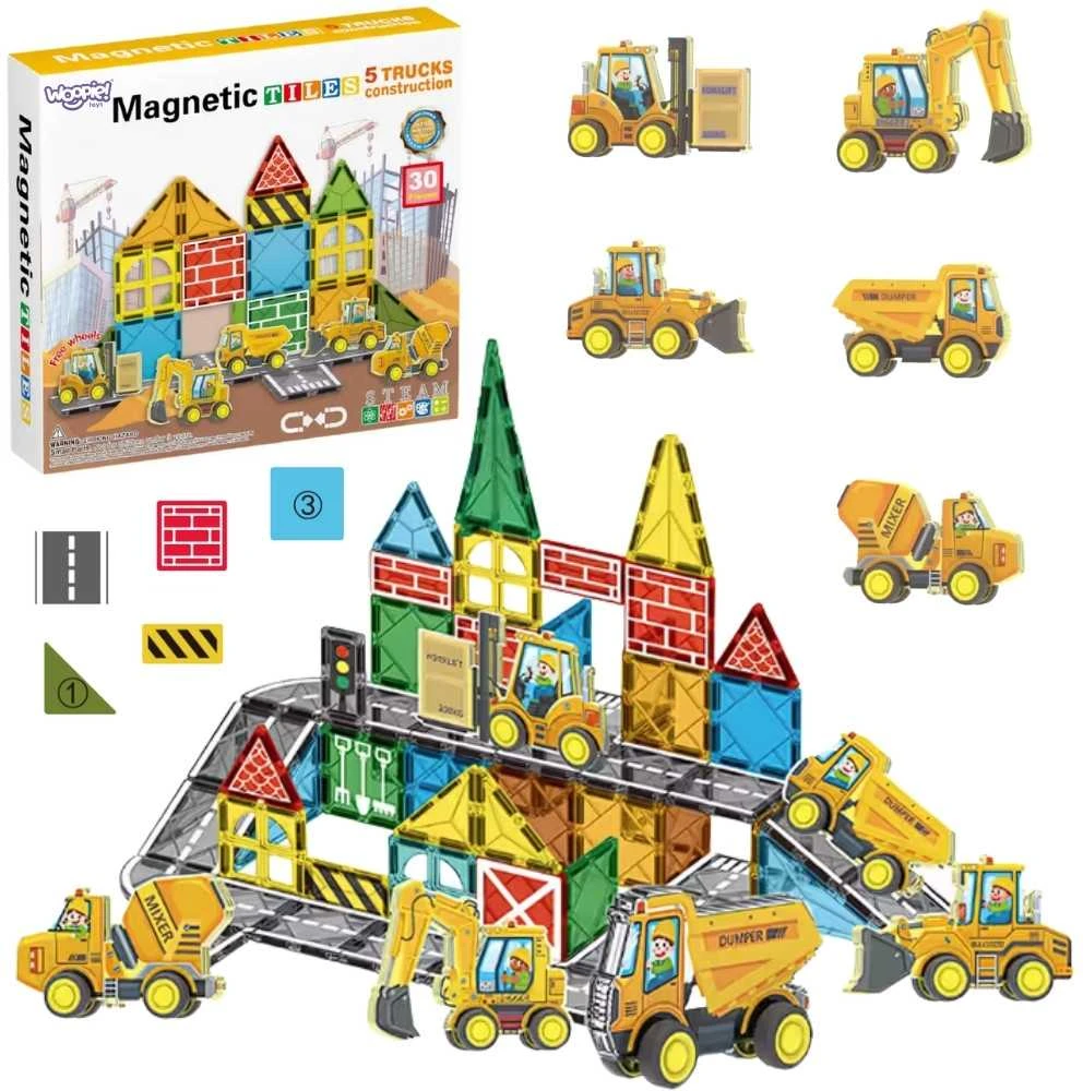 WOOPIE Magnetinis Konstruktorius su Statybiniais Automobiliais 30vnt