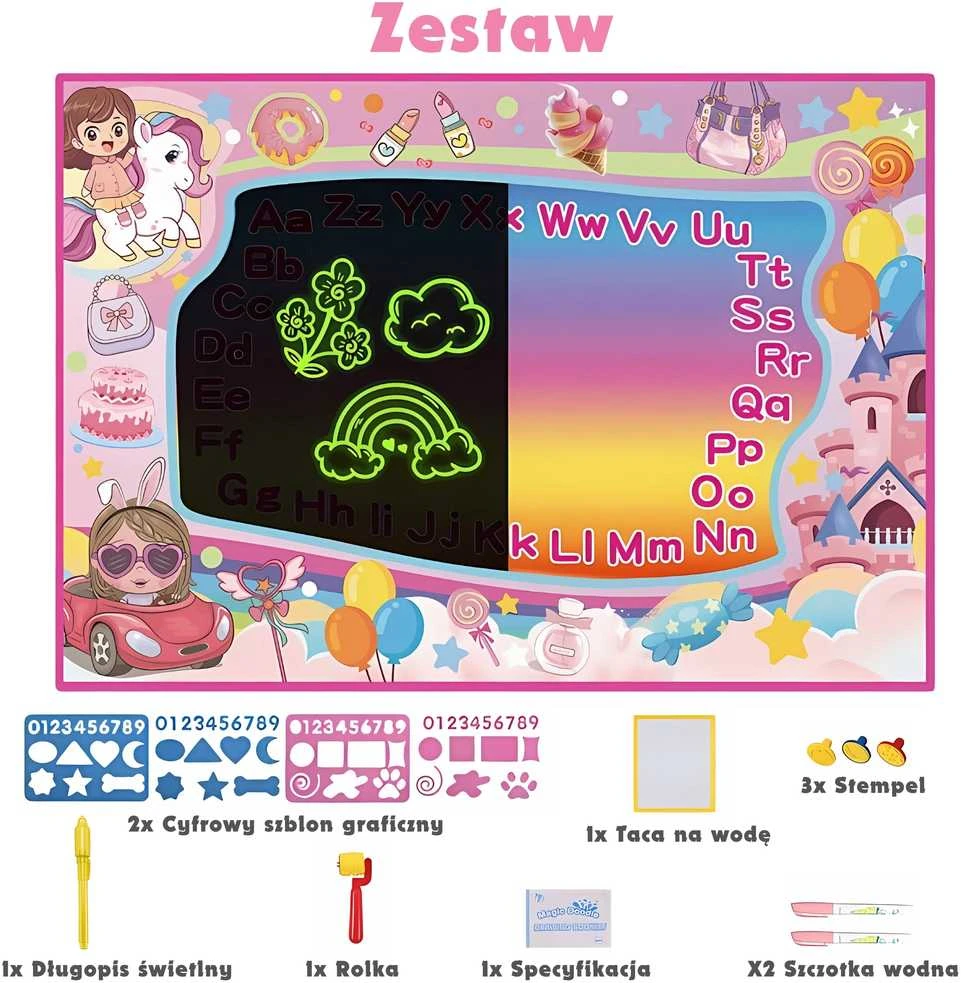 Woopie Piešimo Kilimėlis 2in1 XXL 100x70cm Šviečiantis Tamsoje