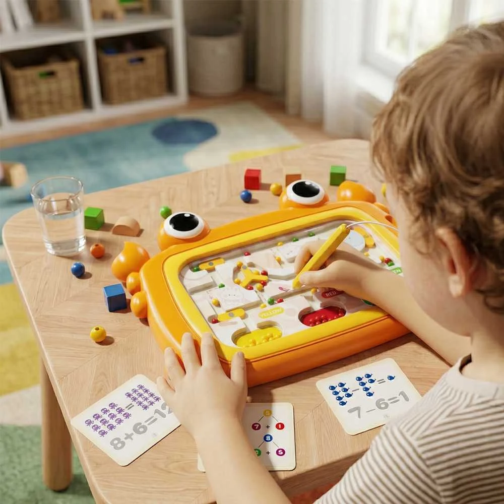 Magnetinė Montessori lavinamoji lenta su labirintu Krabas Woopie oranžinė