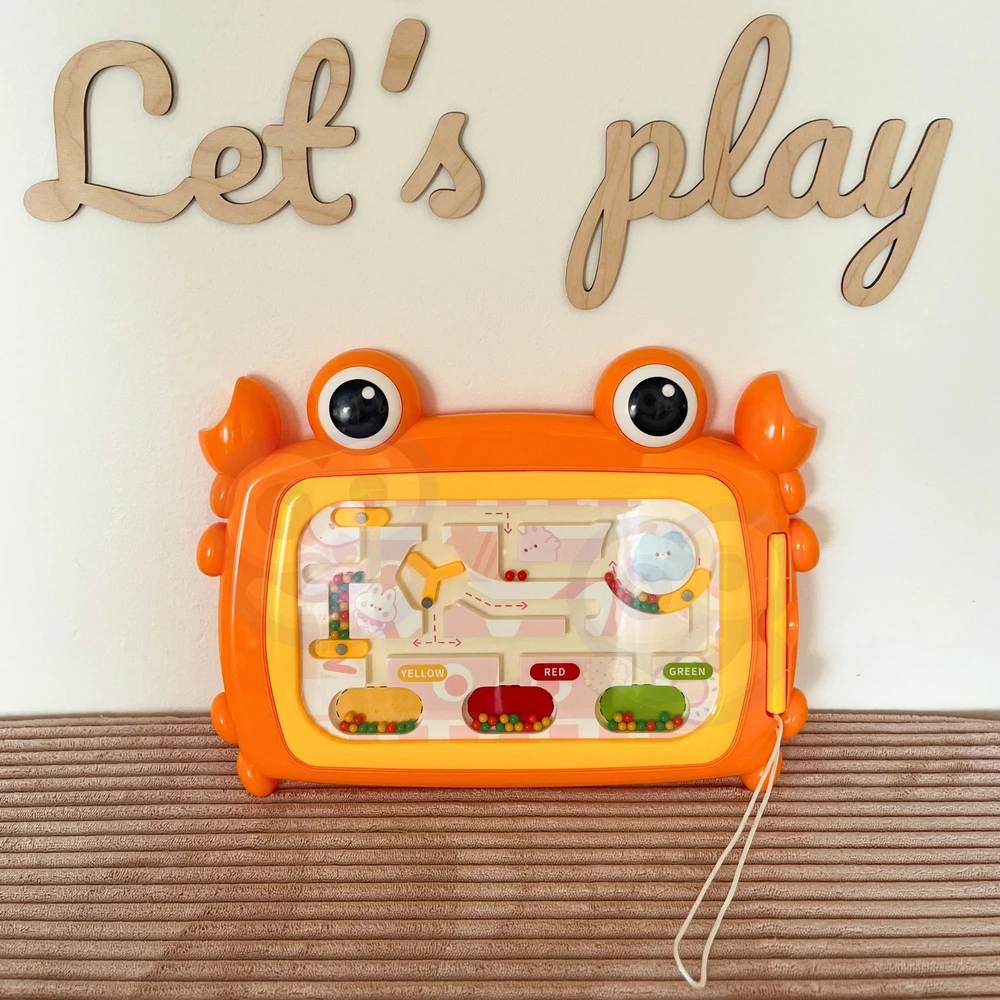 Magnetinė Montessori lavinamoji lenta su labirintu Krabas Woopie oranžinė
