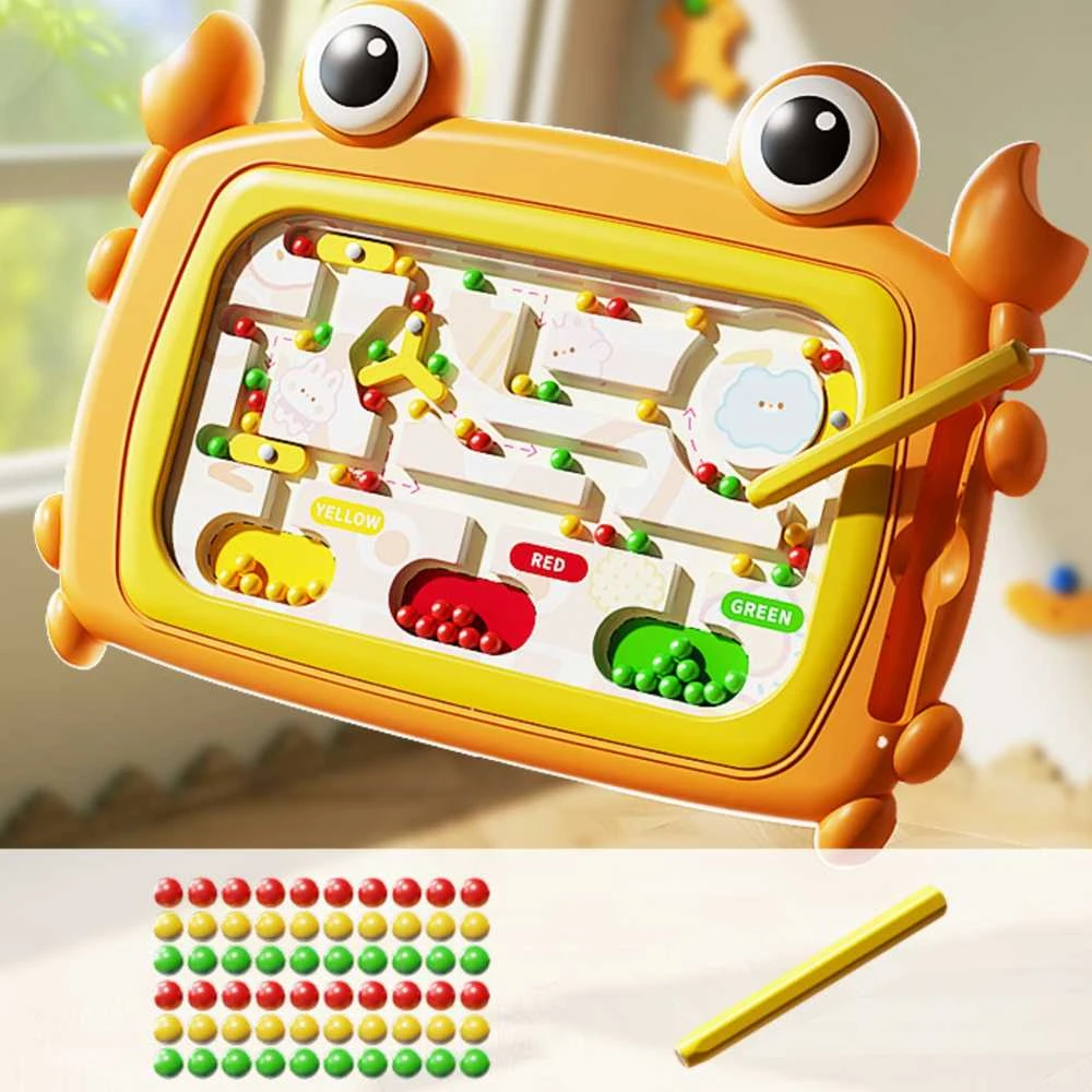 Magnetinė Montessori lavinamoji lenta su labirintu Krabas Woopie oranžinė